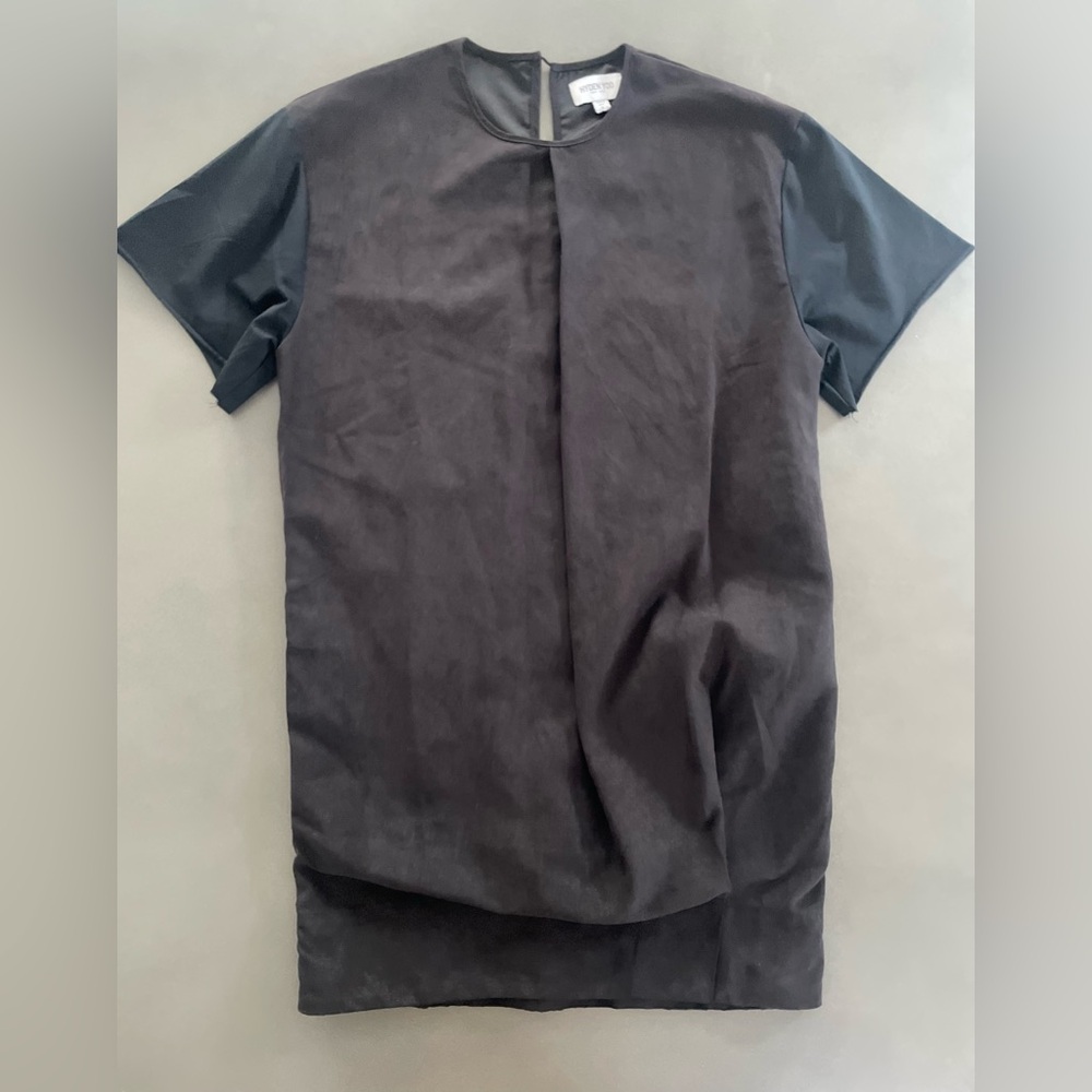 Hyden Yoo Black Faux Suede Shift Dress Minimal Short Sleeve Size 6